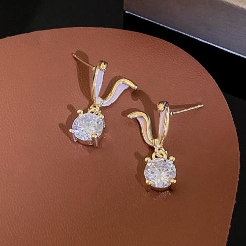 Cubic Zircon (CZ) Drop Earring, Zinc Alloy, Rabbit, fashion jewelry & micro pave cubic zirconia & for woman, golden 