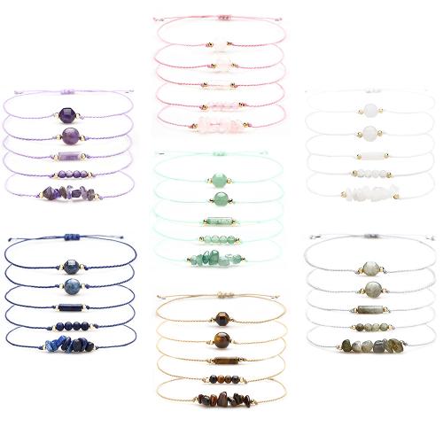 Bracelets en pierres précieuses, pierre gemme, avec Cordon de noeud, fait à la main, 5 pièces & différents matériaux pour le choix & pour femme, Vendu par fixé