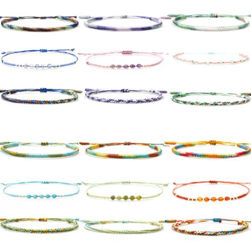 Bracelets en pierres précieuses, pierre gemme, avec Seedbead & corde de cire, fait à la main, trois pièces & différents matériaux pour le choix & unisexe Environ 16-26 cm, Vendu par fixé