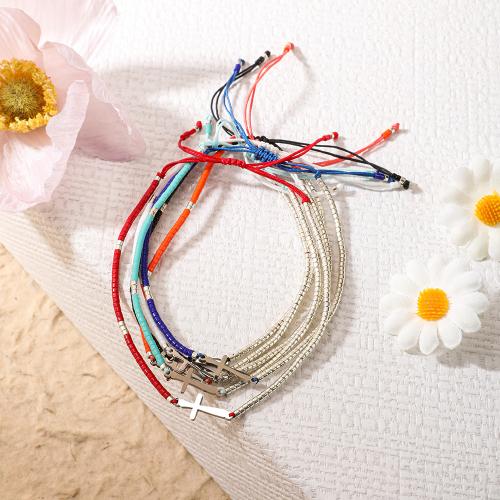 Glass Seed Beads Bracelets, Seedbead, with Knot Cord & 304 Stainless Steel, Vacuum Ion Plating, Adjustable & for woman cm 