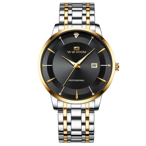 Zinc Alloy Watch Bracelet, with Glass & 304 Stainless Steel, Round, plated, Life water resistant & with single calendar & for man & luminated & with rhinestone Approx 22 cm 