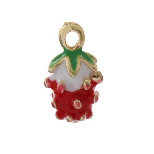 Zinc Alloy European Pendants, Strawberry, gold color plated, DIY & enamel, red Approx 