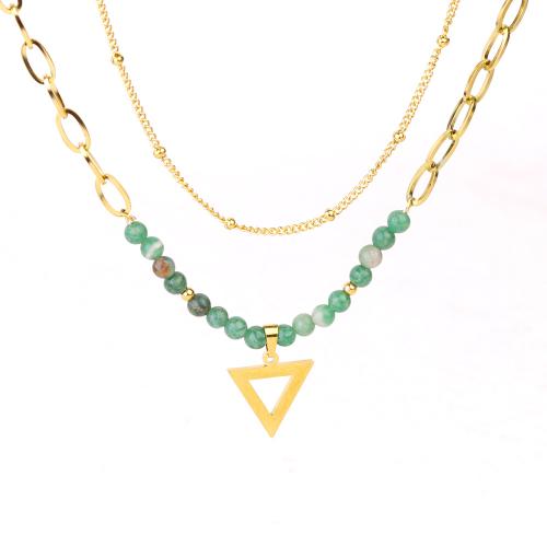 Stainless Steel Jewelry Necklace, 304 Stainless Steel, with Jade, Double Layer & fashion jewelry & for man, golden 