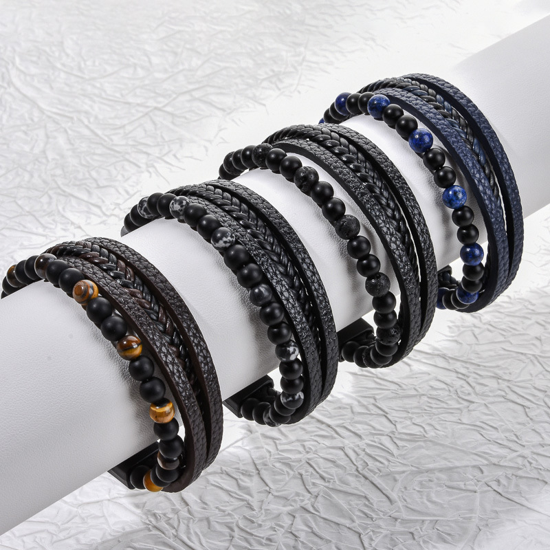 Bracelets en pierres précieuses, pierre gemme, avec Aimant & cuir PU & alliage de zinc, Placage, multicouche & différents matériaux pour le choix & Personnalisé & styles différents pour le choix & pour homme, plus de couleurs à choisir, Longueur:19 cm, Vendu par PC