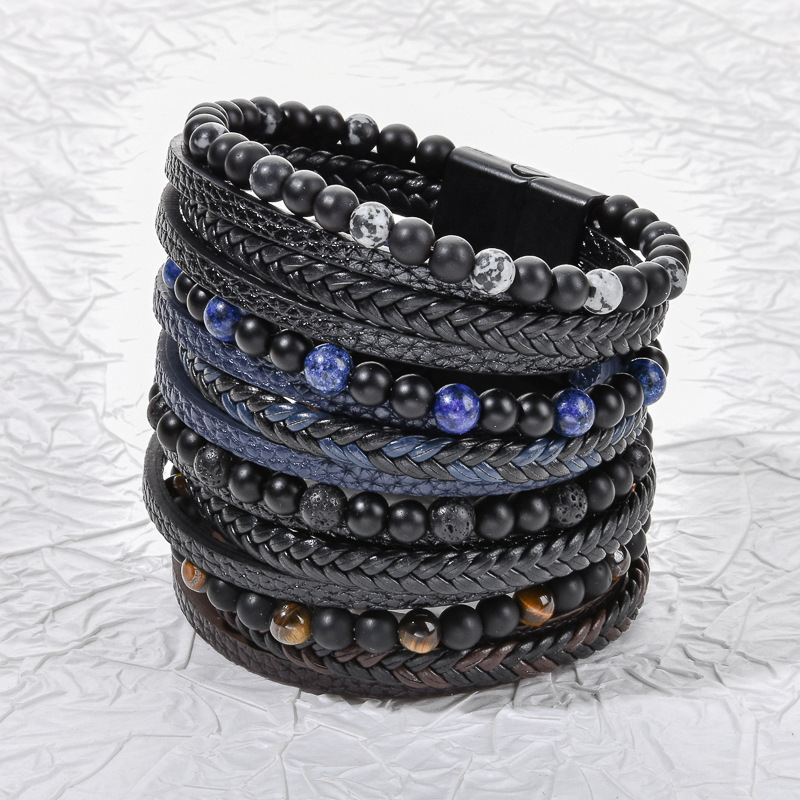 Bracelets en pierres précieuses, pierre gemme, avec Aimant & cuir PU & alliage de zinc, Placage, multicouche & différents matériaux pour le choix & Personnalisé & styles différents pour le choix & pour homme, plus de couleurs à choisir, Longueur:19 cm, Vendu par PC