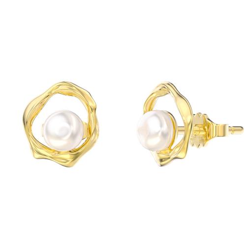 Freshwater Pearl Brass Earring, with Freshwater Pearl, fashion jewelry & for woman, golden, 7mm 