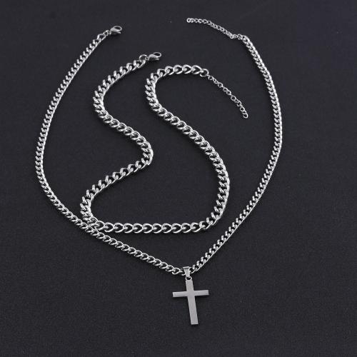 Stainless Steel Jewelry Necklace, 304 Stainless Steel, with 5cm extender chain, Cross, 2 pieces & fashion jewelry & Unisex Approx 45 cm, Approx 50 cm 