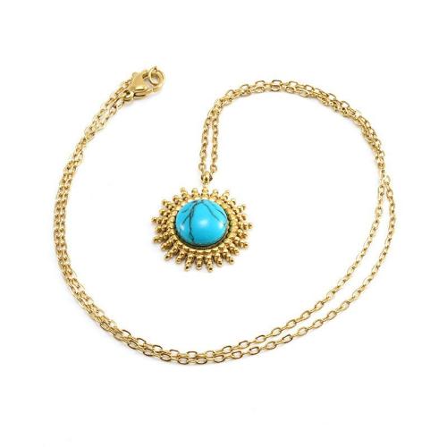 Stainless Steel Jewelry Necklace, 304 Stainless Steel, with turquoise, 18K gold plated, fashion jewelry & for woman, golden, 20mm Approx 45 cm 