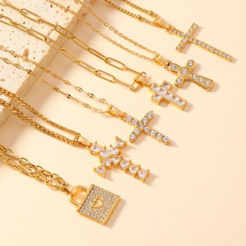 Stainless Steel Jewelry Necklace, 304 Stainless Steel, with 5cm extender chain & for woman & with rhinestone, golden Approx 40 cm 