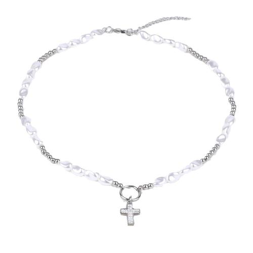 Stainless Steel Jewelry Necklace, 304 Stainless Steel, with Plastic Pearl, with 5cm extender chain, fashion jewelry & Unisex cm 