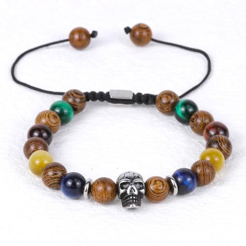 Gemstone Bracelets, Wenge, with Tiger Eye & 304 Stainless Steel, with 7cm extender chain, fashion jewelry & for man, mixed colors cm 