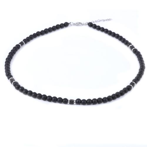 Collar de Piedras Preciosas, Piedra Abrazine, con lava & acero inoxidable 304, con 5cm extender cadena, Joyería & para hombre, Negro, longitud:46 cm, Vendido por UD[