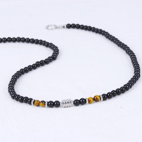 Gemstone Necklaces, Black Stone, with Gemstone & 304 Stainless Steel, polished, fashion jewelry & for man, black cm 