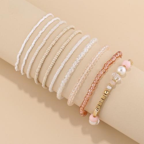 Glass Seed Beads Bracelets, Zinc Alloy, with Seedbead & Crystal & Plastic Pearl, 10 pieces & for woman, mixed colors 