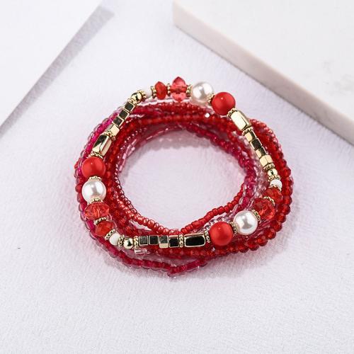 Glass Seed Beads Bracelets, Zinc Alloy, with Seedbead & Crystal & Plastic Pearl, folk style & for woman Approx 16 cm 