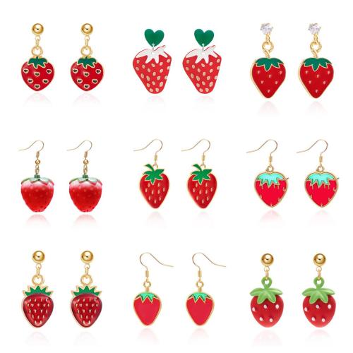 Enamel Zinc Alloy Drop Earring, with Acrylic, Strawberry, plated & for woman & with rhinestone 