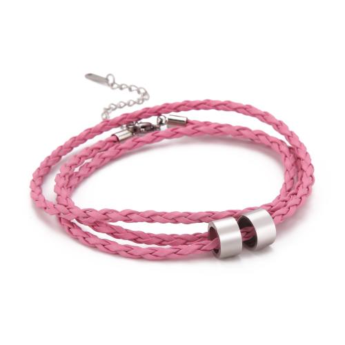 bracelet de cordon en PU , alliage de zinc, avec cordon en cuir, avec 5cm chaînes de rallonge, bijoux de mode & unisexe, plus de couleurs à choisir Environ 18 cm, Vendu par PC