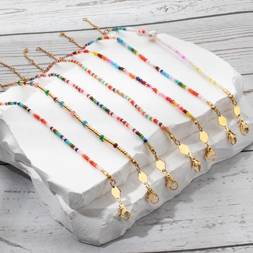 Glass Seed Beads Bracelets, Zinc Alloy, with Seedbead & Plastic Pearl, with 3CM extender chain, gold color plated & for woman cm 