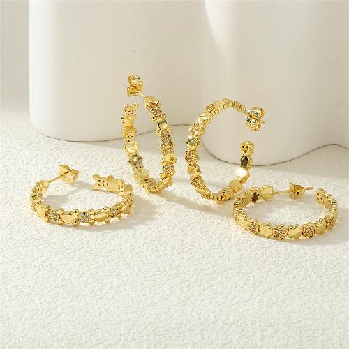 Cubic Zirconia Pendiente Brass Micro Pave, metal, chapado en color dorado, diferentes estilos para la opción & micro arcilla de zirconia cúbica & para mujer, más colores para la opción, Vendido por Par