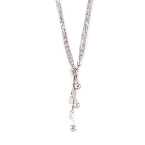 Collier de bijoux en acier inoxydable, Acier inoxydable 304, avec perle de plastique, bijoux de mode & multicouche & pour femme, couleur originale Environ 59 cm, Vendu par PC