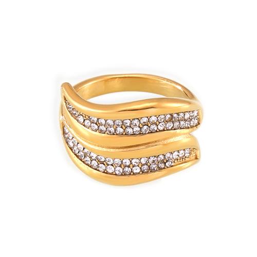 Titane Acier Bague, Acier titane, bijoux de mode & normes différentes pour le choix & pour femme & avec strass, doré, Vendu par PC