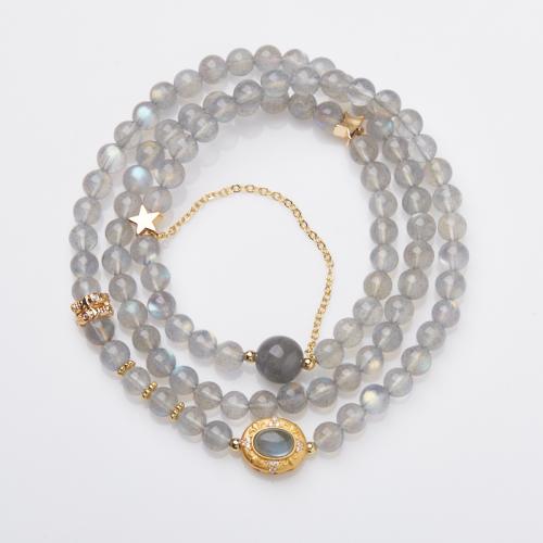 Moonstone Bracelet, with Aquamarine & Brass, handmade, fashion jewelry & for woman Approx 42 cm [