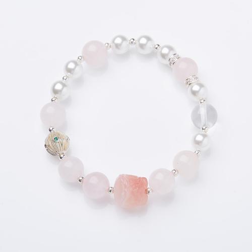 Quartz Bracelets, Rose Quartz, with Shell Pearl, handmade, fashion jewelry & for woman Approx 14-16 cm [