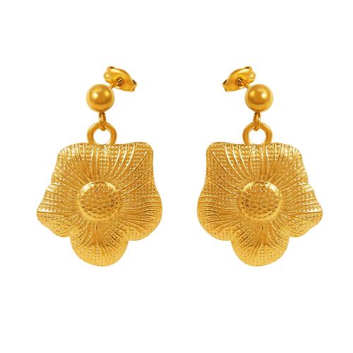 Acier titane Boucle d'oreille goutte, fleur, bijoux de mode & pour femme, doré Vendu par paire