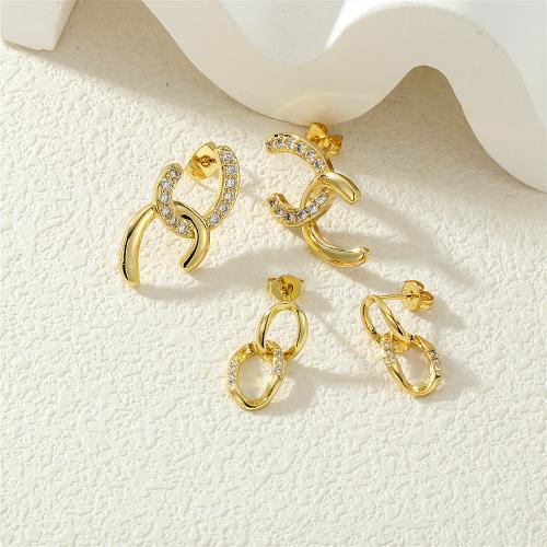 Cubic Zirconia Pendiente Brass Micro Pave, metal, chapado en color dorado, diferentes estilos para la opción & micro arcilla de zirconia cúbica & para mujer, más colores para la opción, Vendido por Par