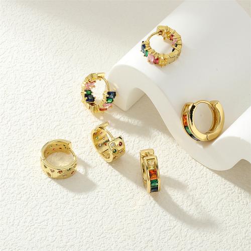 Cubic Zirconia Pendiente Brass Micro Pave, metal, chapado en color dorado, diferentes estilos para la opción & micro arcilla de zirconia cúbica & para mujer, más colores para la opción, Vendido por Par