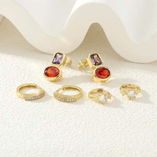 Cubic Zirconia Pendiente Brass Micro Pave, metal, chapado en color dorado, diferentes estilos para la opción & micro arcilla de zirconia cúbica & para mujer, más colores para la opción, Vendido por Par