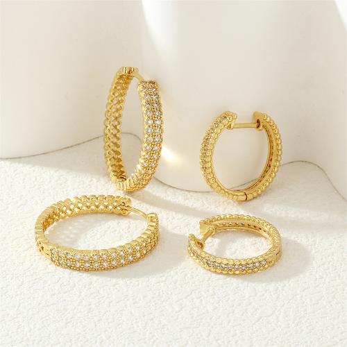 Cubic Zirconia Pendiente Brass Micro Pave, metal, Esférico, chapado en color dorado, diverso tamaño para la opción & micro arcilla de zirconia cúbica & para mujer, más colores para la opción, Vendido por Par