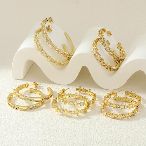 Cubic Zirconia Pendiente Brass Micro Pave, metal, chapado en color dorado, diferentes estilos para la opción & micro arcilla de zirconia cúbica & para mujer, más colores para la opción, Vendido por Par