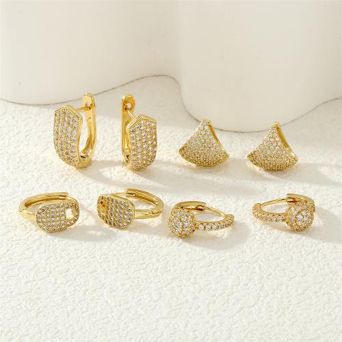 Cubic Zirconia Pendiente Brass Micro Pave, metal, chapado en color dorado, diferentes estilos para la opción & micro arcilla de zirconia cúbica & para mujer, más colores para la opción, Vendido por Par