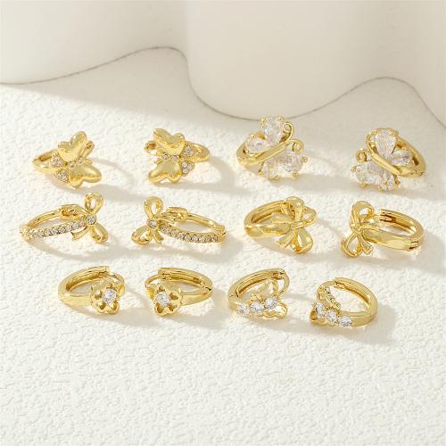 Cubic Zirconia Pendiente Brass Micro Pave, metal, chapado en color dorado, diferentes estilos para la opción & micro arcilla de zirconia cúbica & para mujer, más colores para la opción, Vendido por Par