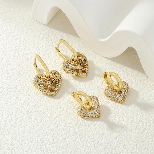 Cubic Zirconia Pendiente Brass Micro Pave, metal, Corazón, chapado en color dorado, diferentes estilos para la opción & micro arcilla de zirconia cúbica & para mujer, más colores para la opción, Vendido por Par