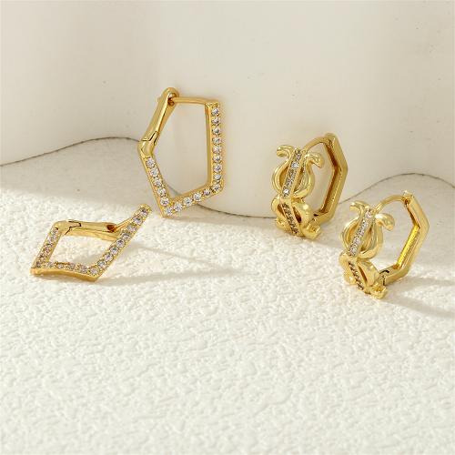 Cubic Zirconia Pendiente Brass Micro Pave, metal, chapado en color dorado, diferentes estilos para la opción & micro arcilla de zirconia cúbica & para mujer, más colores para la opción, Vendido por Par