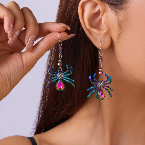 Glass Zinc Alloy Earring, with Glass, Spider, plated, for woman & with rhinestone, mixed colors 