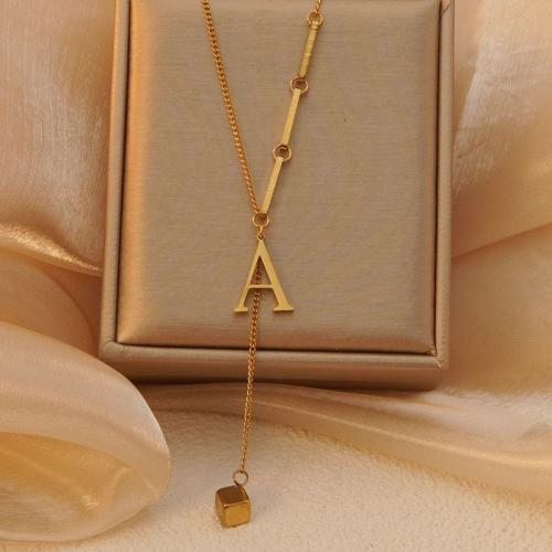 304 Stainless Steel Necklace, Alphabet Letter, gold color plated & for woman Approx 17.7 Inch 