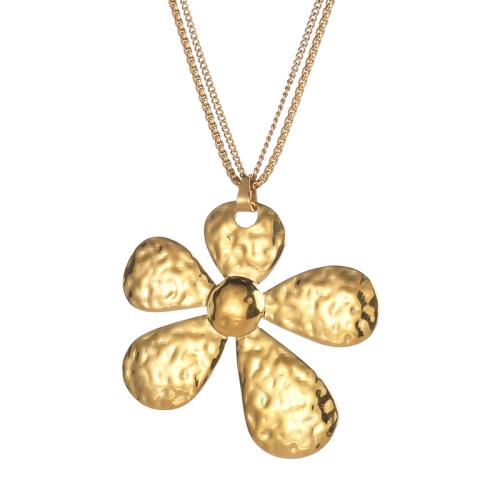 Stainless Steel Jewelry Necklace, 304 Stainless Steel, with 5cm extender chain, Flower, Double Layer & fashion jewelry & for woman, golden, 60mm Approx 70 cm 