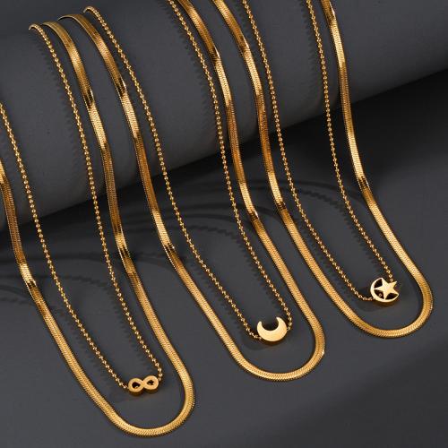 Stainless Steel Jewelry Necklace, 304 Stainless Steel, with 5cm extender chain, Double Layer & for woman, golden Approx 45 cm 