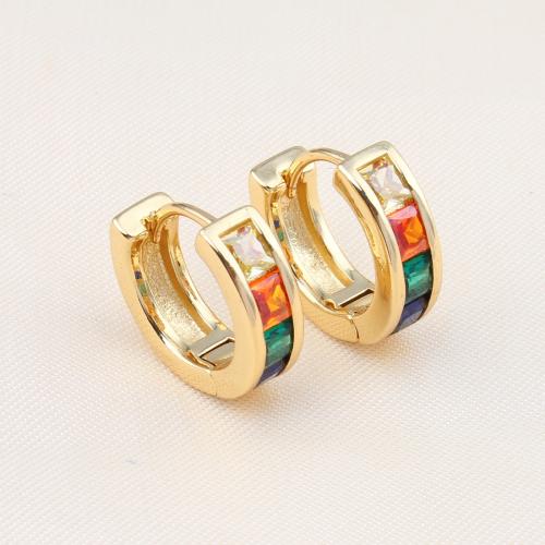 Cubic Zirconia Pendiente Brass Micro Pave, metal, Esférico, chapado en color dorado, micro arcilla de zirconia cúbica & para mujer, multicolor, 18x6x3mm, Vendido por Par