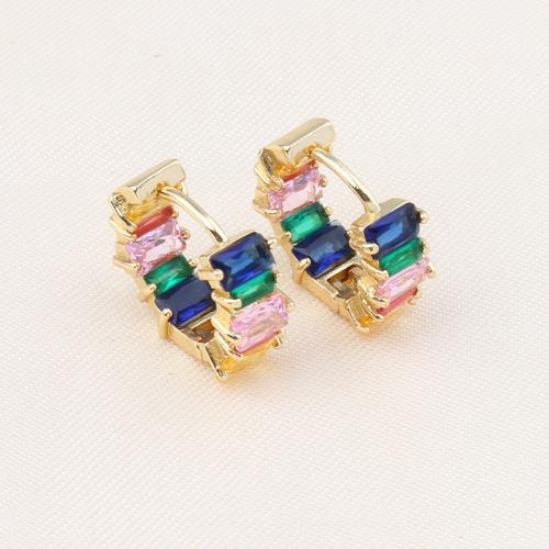 Cubic Zirconia Pendiente Brass Micro Pave, metal, Esférico, chapado en color dorado, micro arcilla de zirconia cúbica & para mujer, multicolor, 16x6x3mm, Vendido por Par