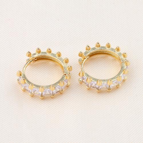 Cubic Zirconia Pendiente Brass Micro Pave, metal, Esférico, chapado en color dorado, micro arcilla de zirconia cúbica & para mujer, 26x7mm, Vendido por Par