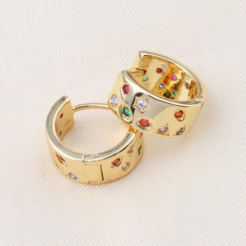 Cubic Zirconia Pendiente Brass Micro Pave, metal, Esférico, chapado en color dorado, micro arcilla de zirconia cúbica & para mujer, multicolor, 16x7mm, Vendido por Par