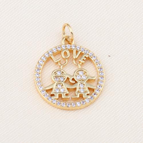 Brass Pendant, Round, gold color plated, DIY & micro pave cubic zirconia 