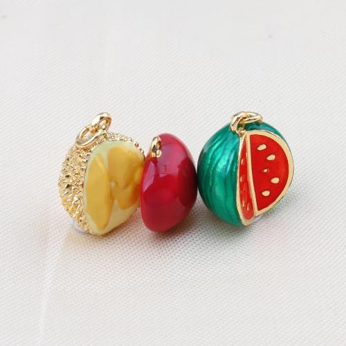 Enamel Brass Pendants, Fruit, gold color plated, DIY 