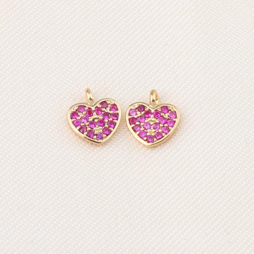 Brass Pendant, Heart, gold color plated, DIY & micro pave cubic zirconia, purple 