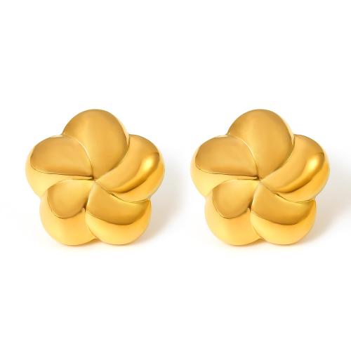 Acier titane boucle d oreille dormeuse, fleur, Plaqué or 18K, bijoux de mode & pour femme, Vendu par paire