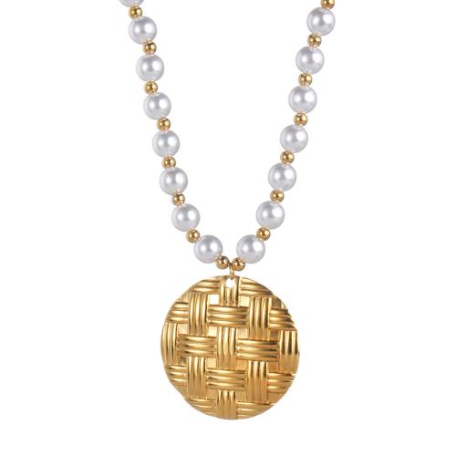 Stainless Steel Jewelry Necklace, 304 Stainless Steel, with Plastic Pearl, with 5cm extender chain, gold color plated, fashion jewelry & for woman cm 